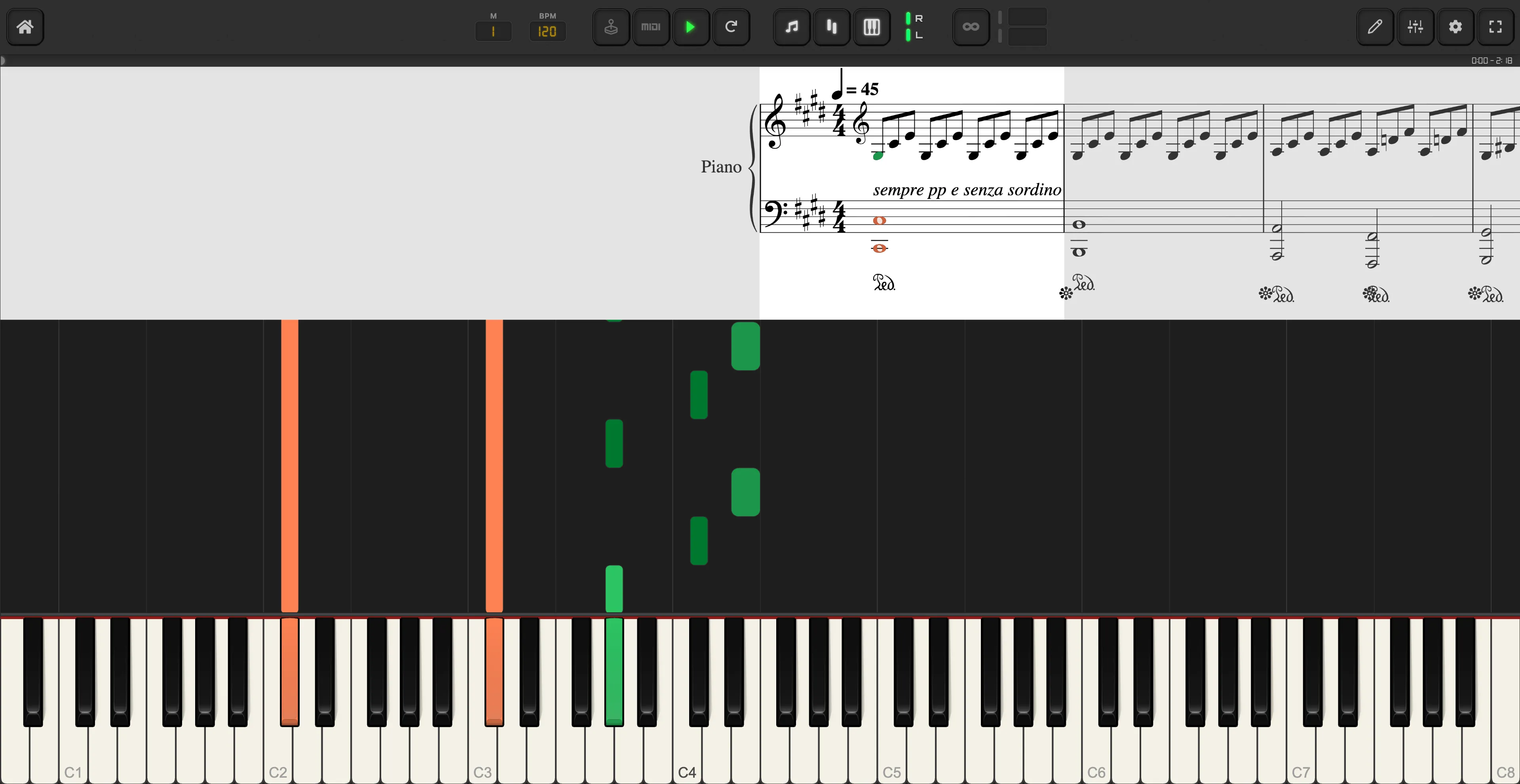 SunScore interactive piano sheet music player