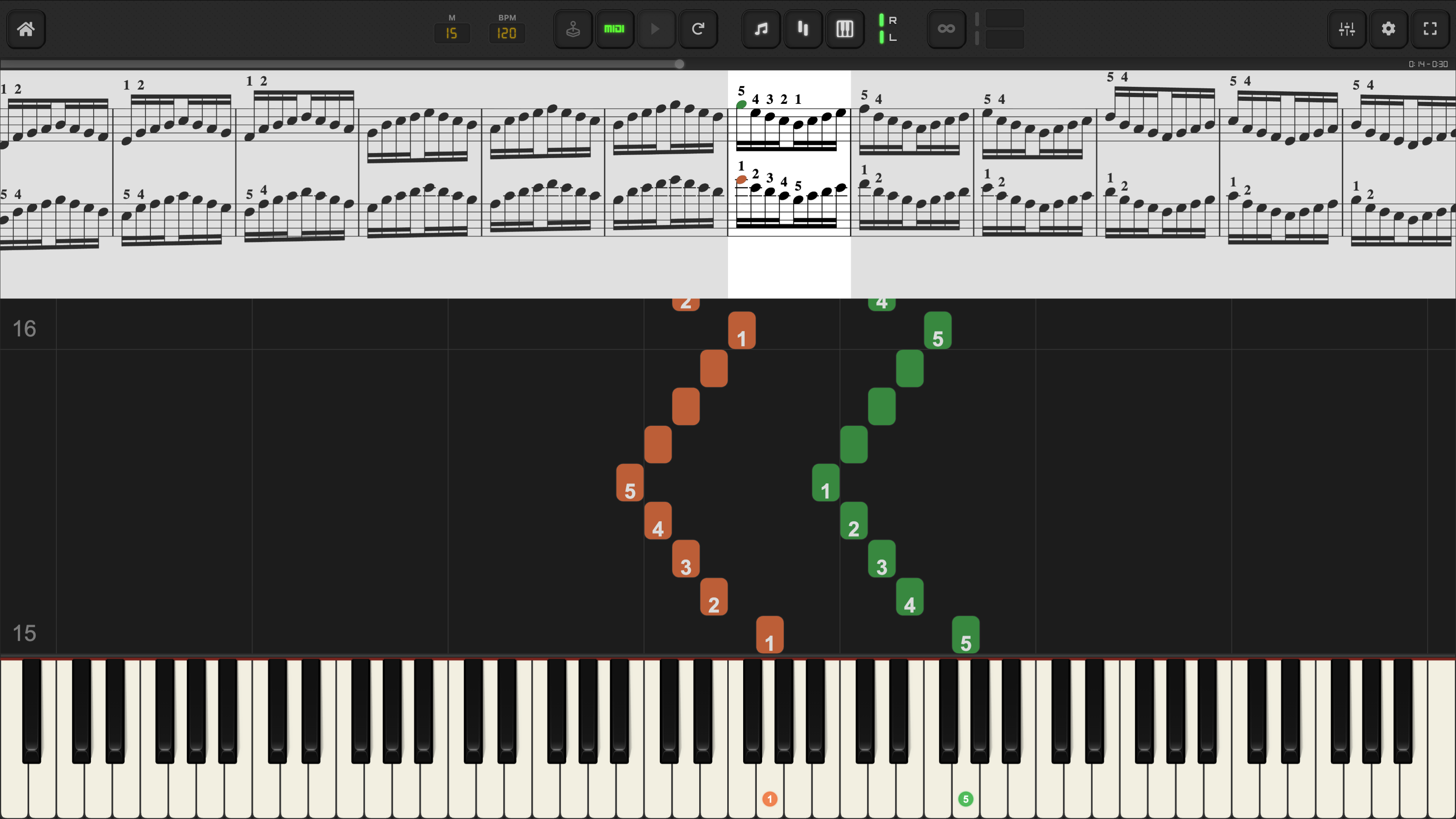 Practicing Hanon in SunScore